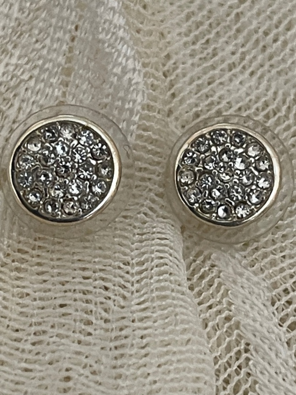 Crystal Pave Round Stud Earrings in Silver Tone